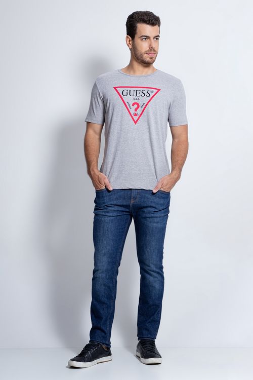 Camiseta Guess Logo Triangulo Vazado Cinza