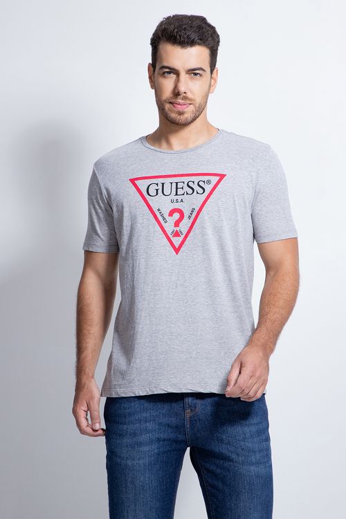 Camiseta Guess Logo Triangulo Vazado Cinza