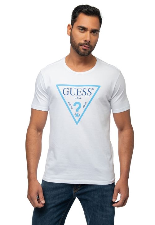 Camiseta Guess Logo Triangulo Vazado Branco