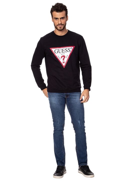 Blusa de Moletom Gola Careca Guess Preto