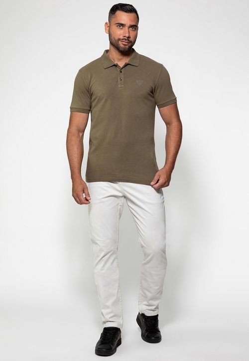 Camisa Polo Silk Triangulo Pq Puff Guess Verde Militar