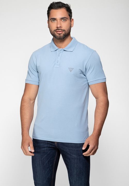 Camisa Polo Silk Triangulo Pq Puff Guess Azul Claro