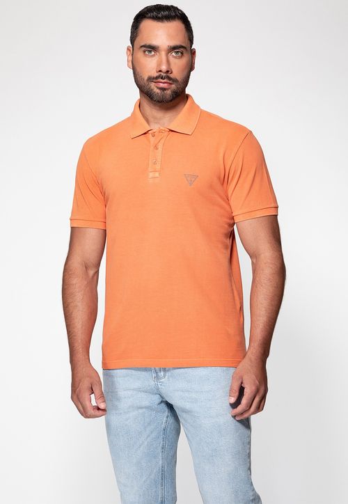 Camisa Polo Silk Triangulo Pq Puff Guess Laranja Claro