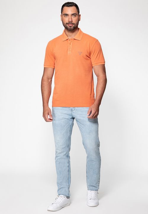 Camisa Polo Silk Triangulo Pq Puff Guess Laranja Claro