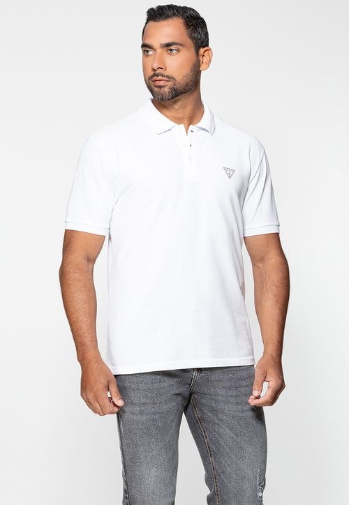 Camisa Polo Silk Triangulo Pq Puff Guess Branco