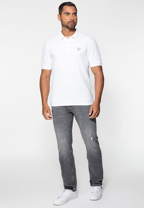 Camisa Polo Silk Triangulo Pq Puff Guess Branco