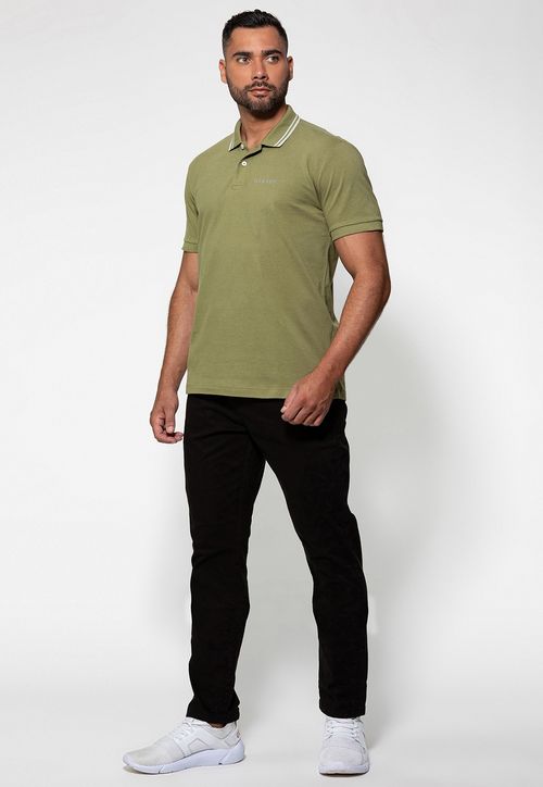 Camisa Polo Guess Silk Peito Frisos Gola Verde Escuro