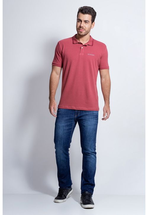 Camisa Polo Piquet Jacquard Gola Guess Rosa