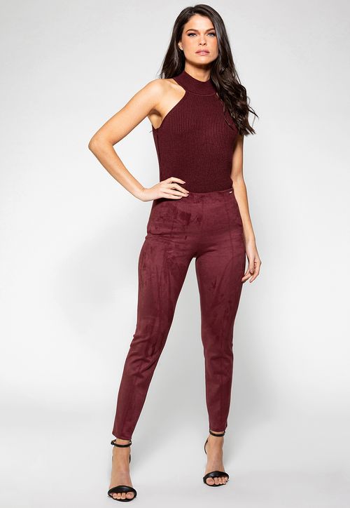 Calça Skinny Suede Guess Bordô