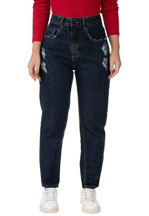 Calça Mom Jeans Puídos Guess Azul Escuro