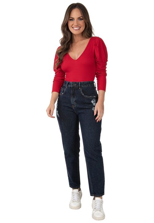Calça Mom Jeans Puídos Guess Azul Escuro