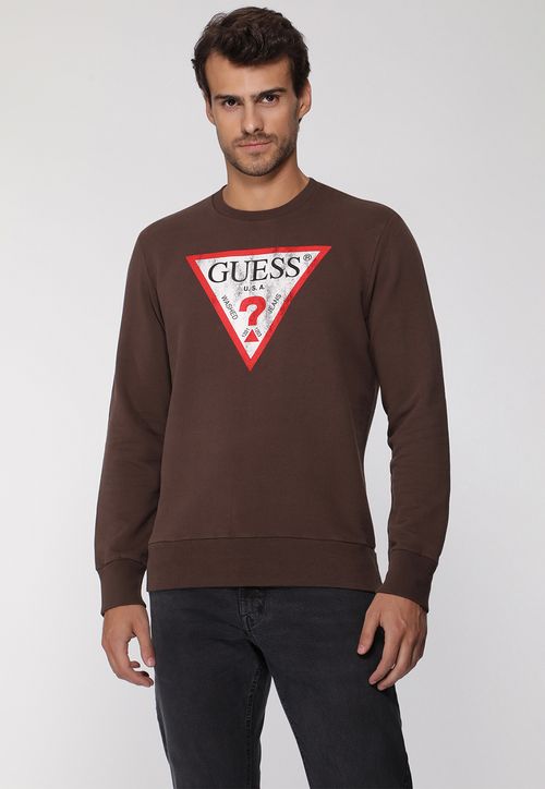 Blusa de Moletom Logo Degastado Guess Marrom
