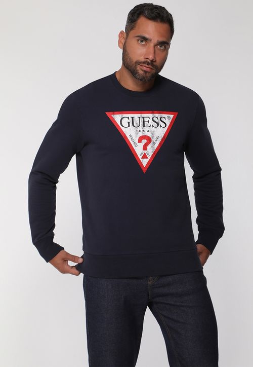 Blusa de Moletom Logo Degastado Guess Azul Escuro