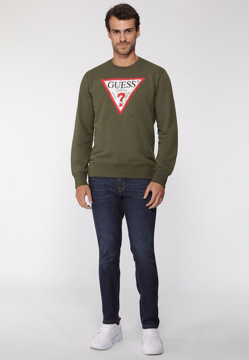 Blusa de Moletom Logo Degastado Guess Verde Oliva