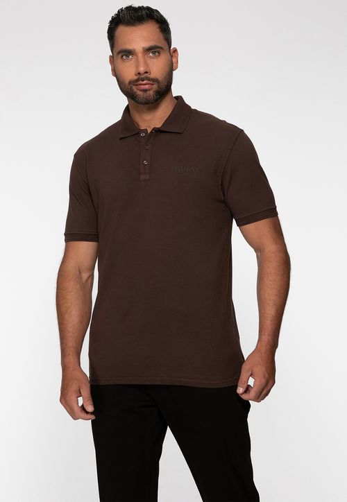 Camisa Polo Guess Silk Relevo Est 1981 Marrom
