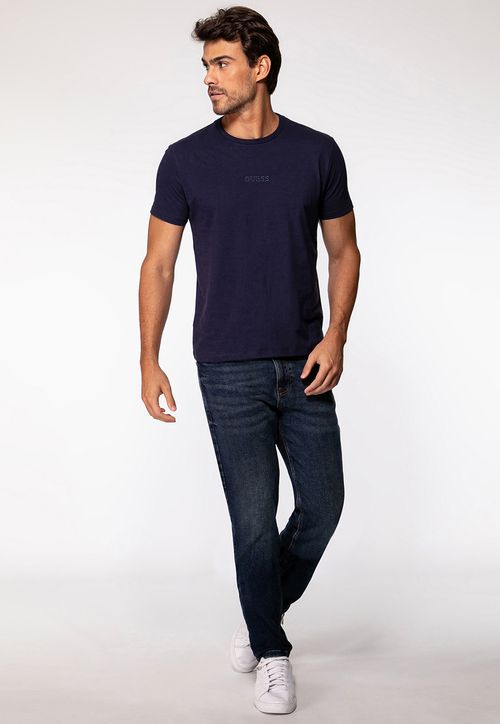 Camiseta Guess Bordado Pq Centro Azul Marinho