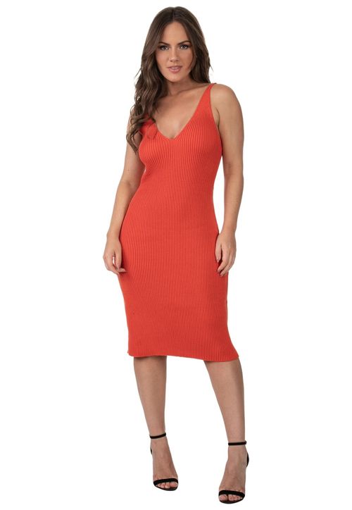 Vestido Tricot Fenda Costas Guess Laranja