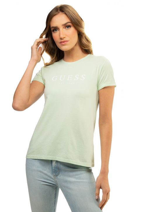 Camiseta Guess Escrita Est. 1981 Verde Água