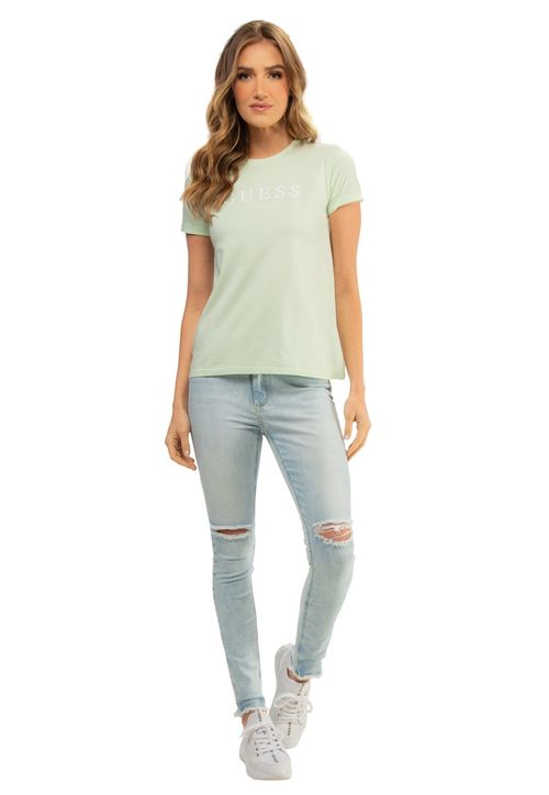 Camiseta Guess Escrita Est. 1981 Verde Água