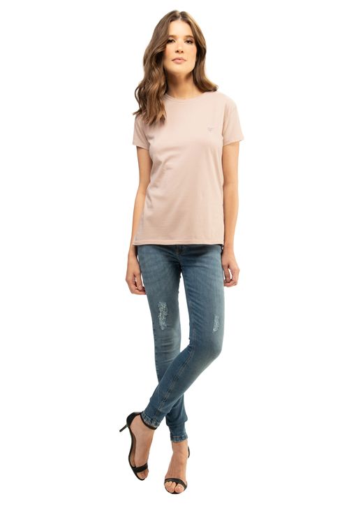 Camiseta Etiqueta Guess Triangulo Rosa Claro