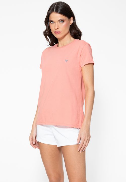 Camiseta Etiqueta Guess Triangulo Laranja Claro