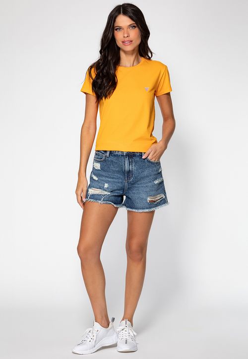 Camiseta Etiqueta Guess Triangulo Amarelo Queimado
