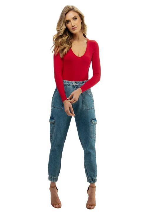Body Ml Canelado Guess Vermelho