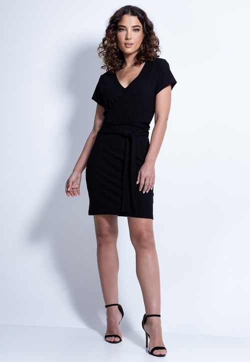 Vestido Canelado Transpassado Guess Preto