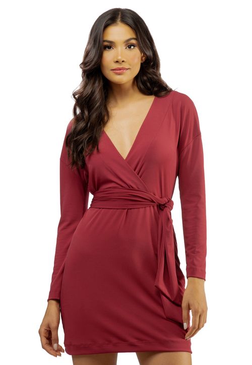 Vestido Manga Longa Transpassado Guess Vinho