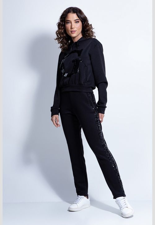Blusa de Moletom Scuba Zíper Capuz G Paete Guess Preto