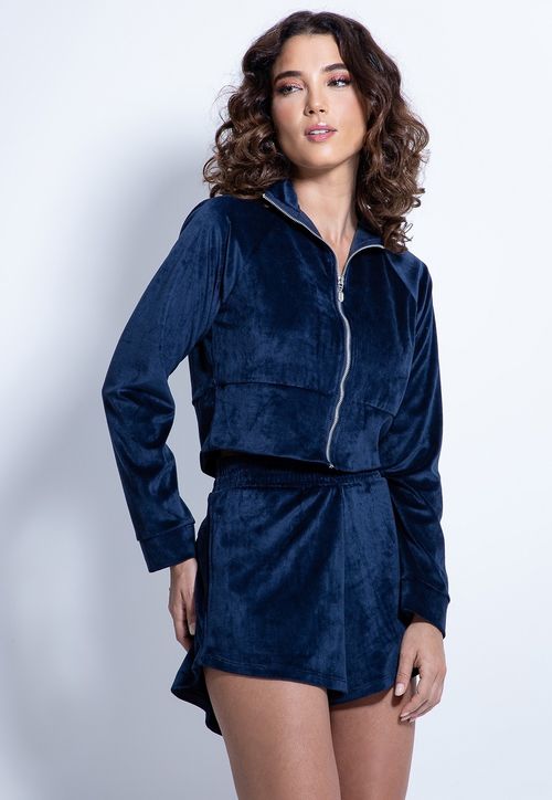 Jaqueta Plush Ziper Guess Azul Escuro