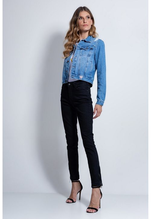 Calça Sarja Barra Desfeita Zíper Guess Preto