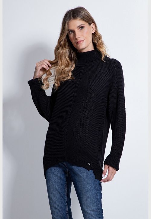Pullover Tricot Gola Alta Guess Preto