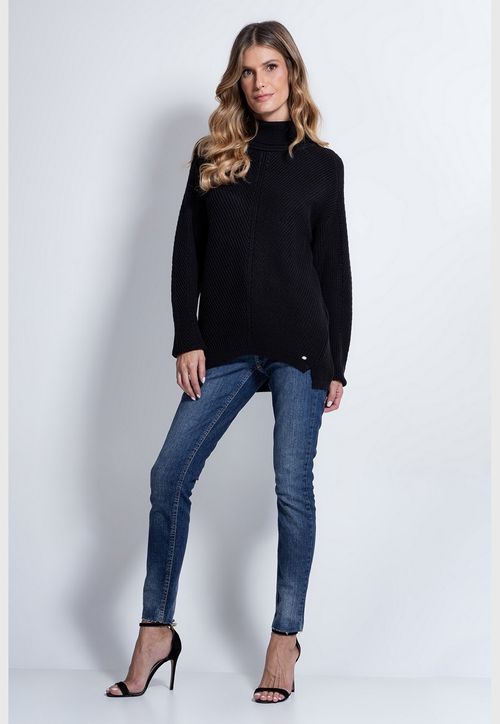Pullover Tricot Gola Alta Guess Preto