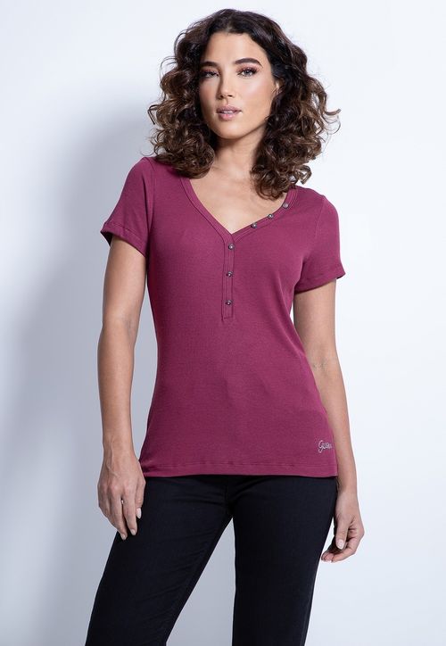 Blusa Rib Botões Metal Guess Vinho