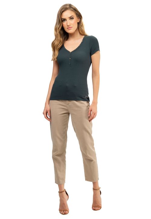 Blusa Rib Botões Metal Guess Verde Escuro