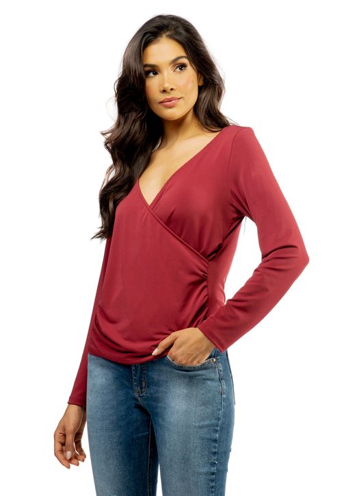 Blusa Manga Longa Transpassada Guess Vinho