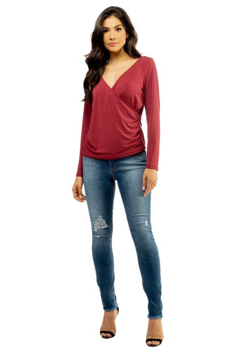 Blusa Manga Longa Transpassada Guess Vinho