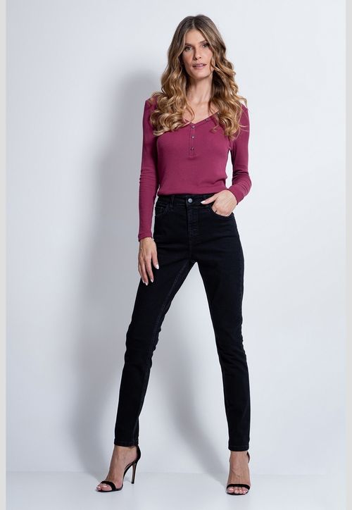 Blusa Manga Longa Rib Botões Metal Guess Vinho