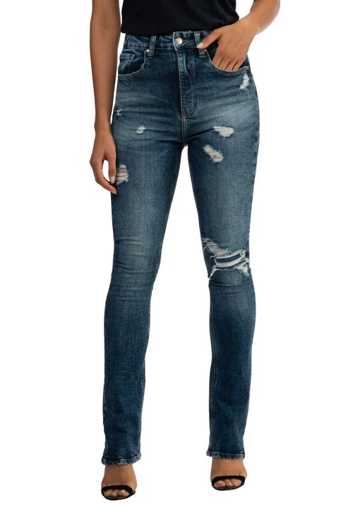 Calça Jeans Boot Cut Rasgos Guess Azul