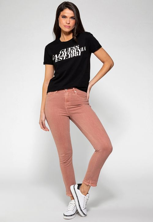Calça Sarja Cintura Alta Skinny Guess Rosa