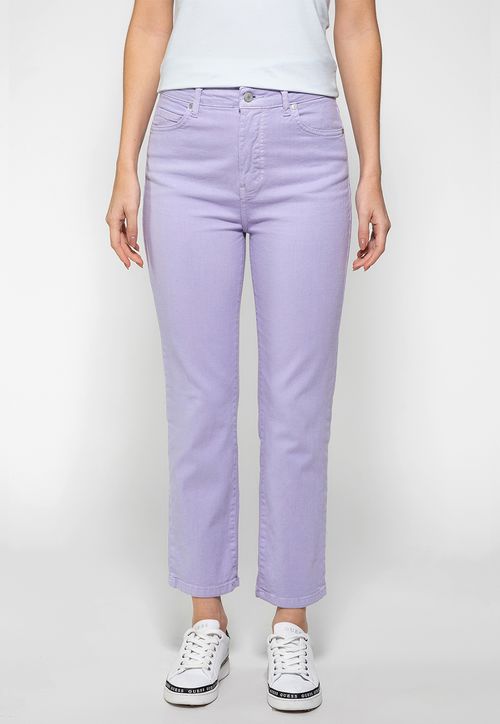 Calça Sarja Straight Leg Curta Guess Lilás