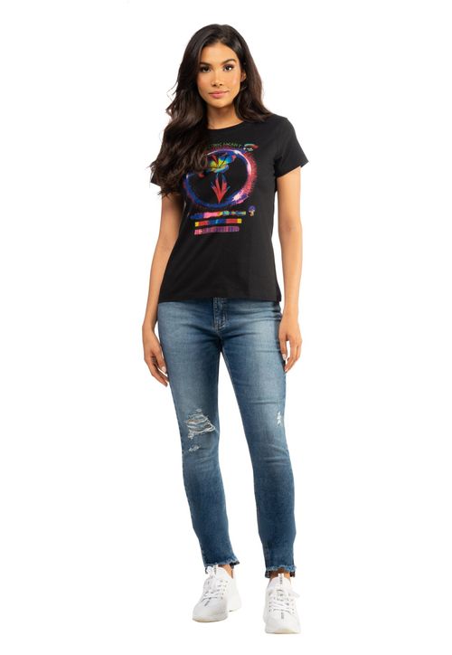 Camiseta Flower Power Guess Preto