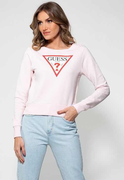 Blusa de Moletom Logo Triângulo Guess Rosa Claro