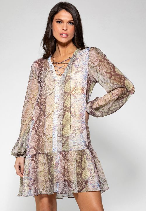 Vestido Glam Snake Guess Marrom