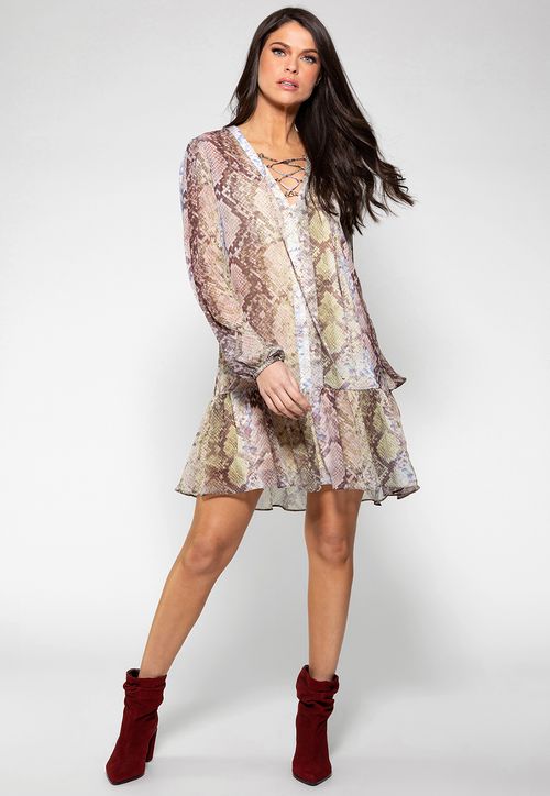 Vestido Glam Snake Guess Marrom