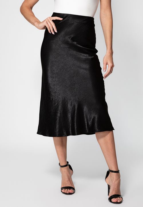 Saia Midi Acetinada Guess Preto