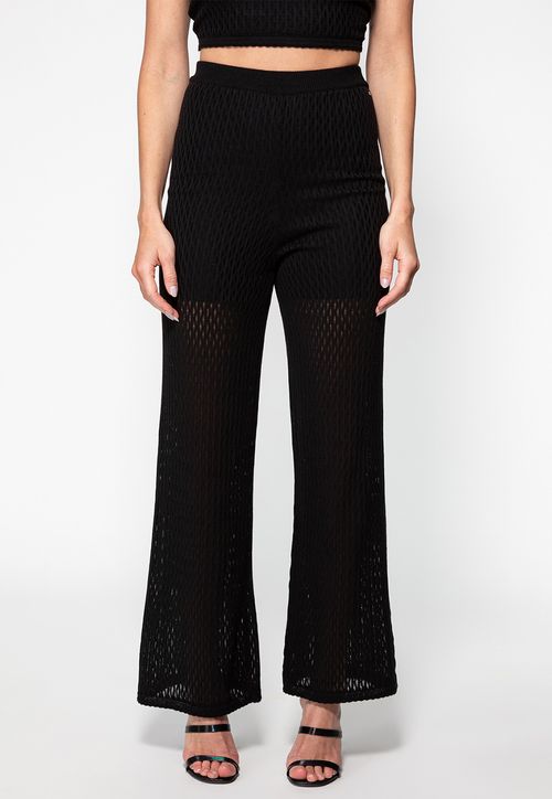 Calça Tricot Wide Leg Vazada Guess Preto