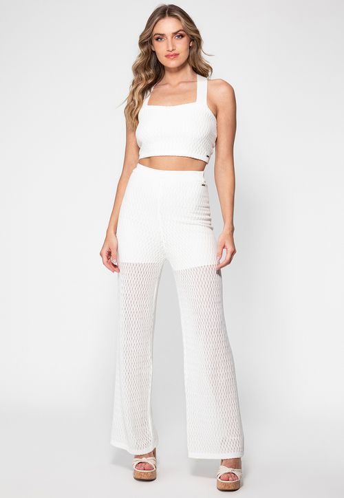 Calça Tricot Wide Leg Vazada Guess Branco