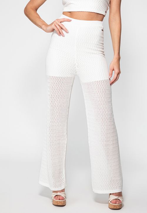 Calça Tricot Wide Leg Vazada Guess Branco